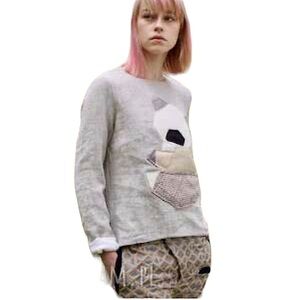 Art Madam Monya Beige Linen Koala Bear Long Sleeve Art to Wear Top Size Large